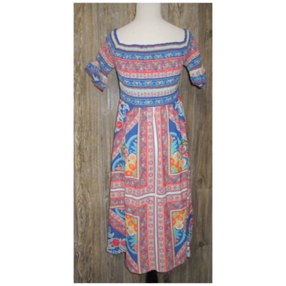 Flying Tomato Long Dress Size Small Floral Short Sleeves Multicolored Boho - Picture 2 of 11